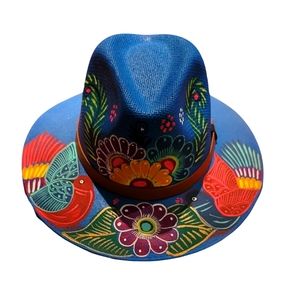 Blue Mexican Handpainted Hat